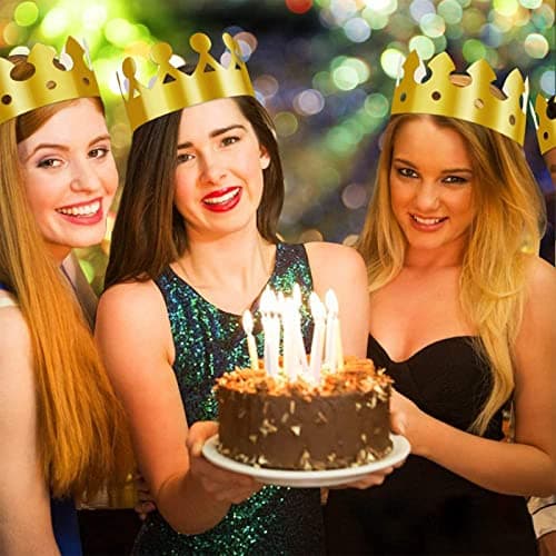 Couronne Chapeau de Fête, 28 Pièces Couronne en Papier Doré pour Anniversaire Célébration Bébé Douche Accessoires Photo, Chapeau Couronne en Papier a 9 Trous pour Ajuster la Taille(2 Styles)
