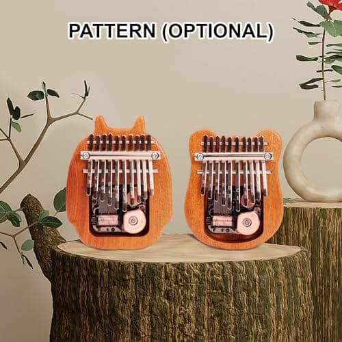 HUIOP Kalimba Mini Piano à Pouce 10 Touches Instrument de Musique Portable Dessin Animé Mignon Kalimba Piano à Pouce Boîte à Musique Cadeau pour Débutants Adultes Intéressant Fête Voyage Sapele Bois P