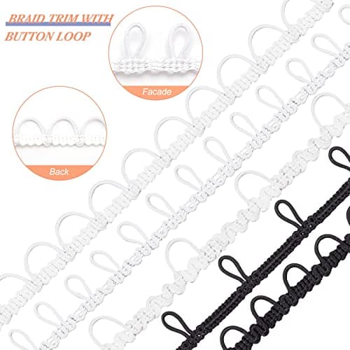 nbeads 30 Verges 5 Styles Garniture de Boutonnière, Cordon Élastique avec Boutonnière Couture Bande Extensible avec Boucles de Bouton Élastiques pour Robe Costume de Mariée, Environ 27.43m