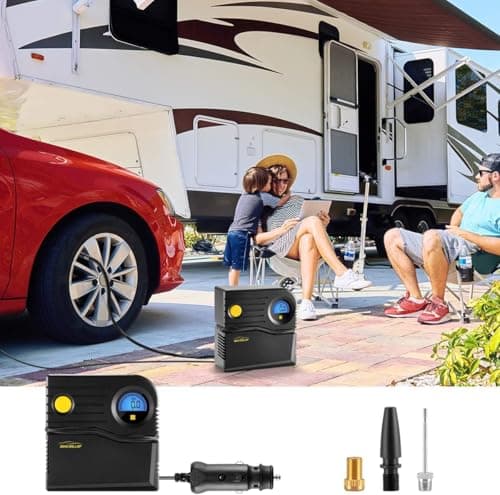 WindGallop Gonfleur pneus Voiture 12V Mini Compresseur Voiture Compresseur à Air Portatif Pompe de pneu de Voiture Allume Cigare Electrique Pompe A Velo avec Manomètre et Adaptateurs de Valve (bleu)
