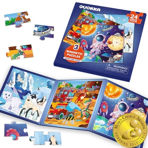 QUOKKA Puzzle Magnétique pour Enfants de 2 à 3 Ans - Jeux Magnétiques de 3 à 5 Ans - Jeux de Voyage Livre Magnétique de 4 à 6 Ans - 24 pièces Puzzle Magnétique Dinosaure Animale - Cadeau magnétique