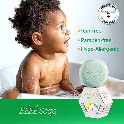 Savon Makari pour Bébé 5.4oz - Barre de bain apaisant, nettoyant pour enfants avec un beurre de karité hydratant et doux, ingrédients botaniques non irritants - hydrate, adoucit, guérit et protège