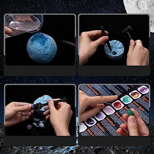 GobiDex Cristaux et Pierres Précieuses, Fossiles et Minéraux Naturels, Archéologie Enfant pour 6 7 8 9 10 Ans, Creuser la Lune, Géologie, Science et Jeu, Cadeaux, Kits Excavation pour Garçon et Fille