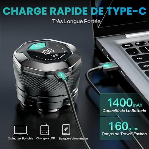 Kensen Rasoir Tete Chauve Homme 6D Rasoir Electriques Hommes Cheveux Rasoir Crane Homme Chauve IPX6 Étanche Tondeuse Crane Chauve Rotatives avec Écran LED Type-C Utilisation sans Fil 160mins Wet & Dry