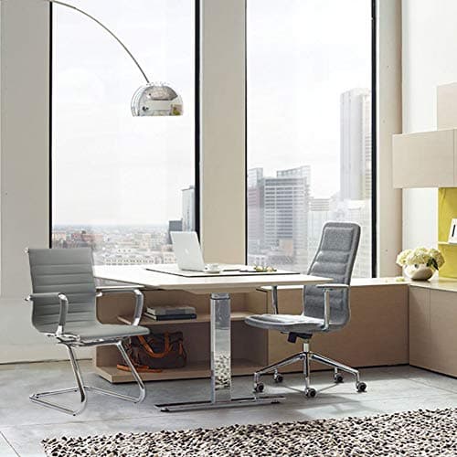 Wahson Chaise de Bureau Reunion, Chaises Réception Cuir Fauteuil de Bureau Ergonomique avec Accoudoirs Chromés, Chaise Visiteur Lot de 2 Gris