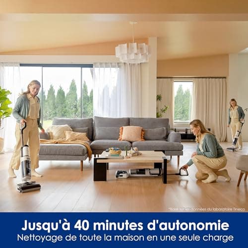 Tineco Floor One Stretch S6 Aspirateur Eau et Poussière Laveur de Sols, Conception Plate à 180°, Hauteur compacte de 13 cm, Auto-Nettoyage Flashdry à 70°C en 5 Min, Nettoyage des Bords sur Trois Faces