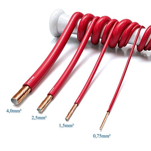 deleyCON 100m Cable pour Haut-Parleur 2x 2,5mm2 CCA Aluminium Revêtu de Cuivre Brins 2x50x0,25mm Marque de Polarité - Rouge/Noir