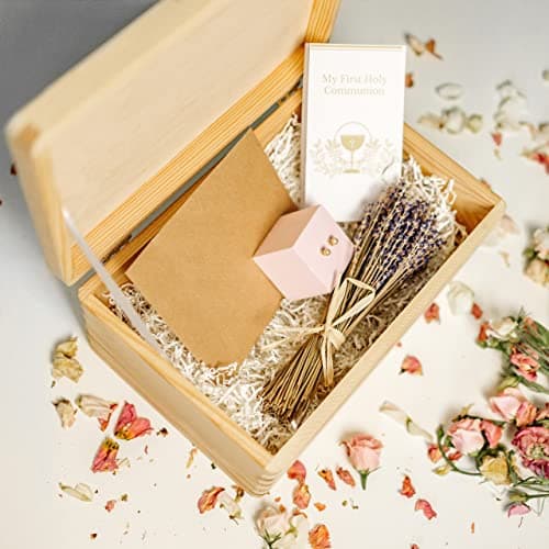 Creative Deco Personnalisé Première Communion Confirmation Cadeau Boite | Boîte à Souvenirs en Bois Garçon et Fille | Personnalisés - Calice et Prière du Chapelet | Personnalisable Idée Coffret