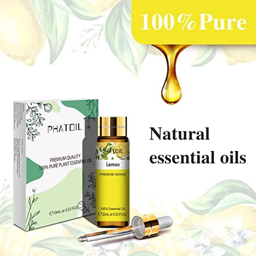PHATOIL Huile Essentielle Citron 10 ML, Huiles Essentielles Pures Naturelles pour Diffuseur, Huile de Citron pour Humidificateur Aromathérapie Bougies