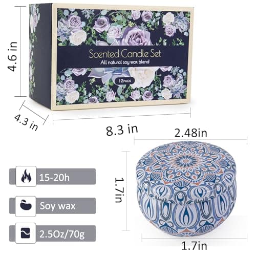 Yinuo Candle Coffret Cadeau de Bougies Parfumées pour Femmes, 12 * 2,5 Oz de Bougies Aromathérapie en Cire de Soja - Idéal pour la Fête des Mères, Noël, Anniversaires, Saint-Valentin, Bain, Yoga