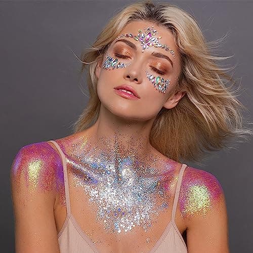10 bouteilles de paillettes fluorescentes pour visage, corps et cheveux. Idéal pour festivals et maquillage scintillant. Longue tenue, facile à appliquer pour femmes et hommes