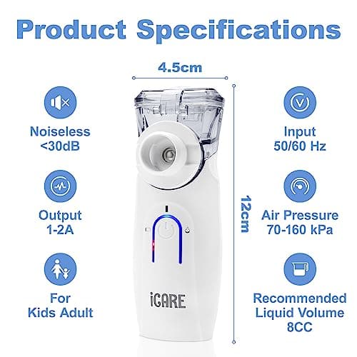 Nébuliseur Inhalateur Silencieux,Aerosol avec Embout et Masque,Portable Nébuliseur Silencieux Pour le appareil respiratoire