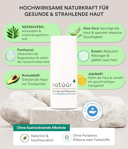 Natüür Crème de soin apaisante psoriasis - Crème psoriasis 15 ml aux ingrédients naturels, sans parfum, sans silicones ni colorants - à l'extrait de neem, apaise et hydrate la peau