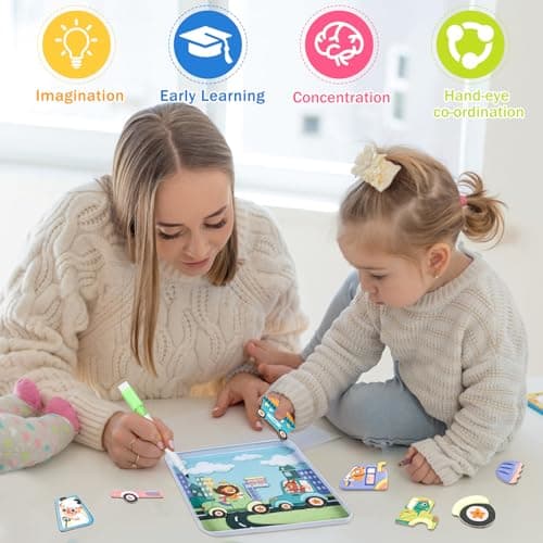 ASTARON Coffret de Jeu de Puzzles magnétiques pour Tout-Petits, Jeu éducatif de Voyage en Avion pour Les Enfants, avec 2 scènes et 38 Casse-tête magnétiques Cadeau d'anniversaire pour Les Enfants