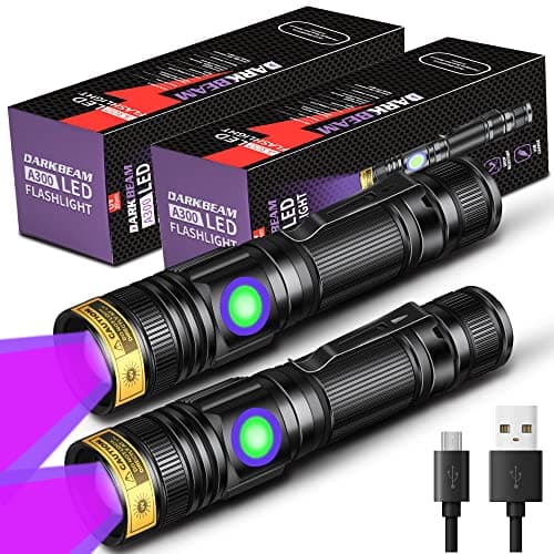 DARKBEAM Lampe Torche UV Lamp Lumière Noire 395nm rechargeable Wood's lampe, Blacklight Ultraviolet Portable Mini Torch LED avec clip, Détecteur d'urine pour animaux, Durcissement de résine, Lot de 2