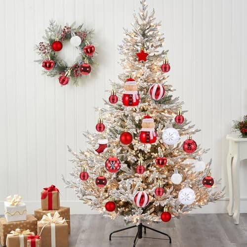 Kssvzz 72 Pcs Boule de Noel, Decoration Noel Sapin avec Lanière, Deco de Noel Mat et Brillant, Christmas Decorations à Suspendre - pour l'Intérieur et l'Extérieur, Anniversaires, Fêtes(Rouge, Blanche)