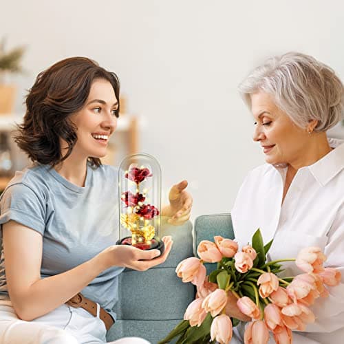 Rose Eternelle, Cadeau Saint Valentin Femme, Rose Eternelle avec LED Dans un Dôme en Verre, Cadeaux pour les Femmes,Maman, Grand-mère,Amie