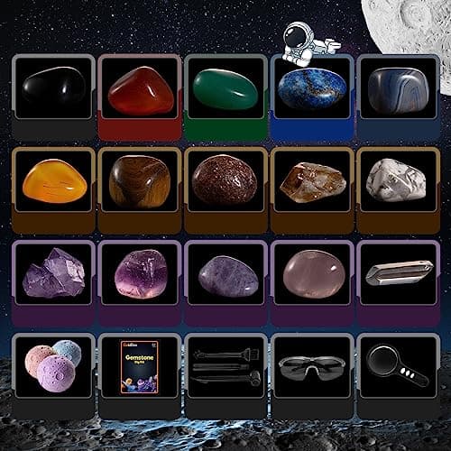 GobiDex Cristaux et Pierres Précieuses, Fossiles et Minéraux Naturels, Archéologie Enfant pour 6 7 8 9 10 Ans, Creuser la Lune, Géologie, Science et Jeu, Cadeaux, Kits Excavation pour Garçon et Fille