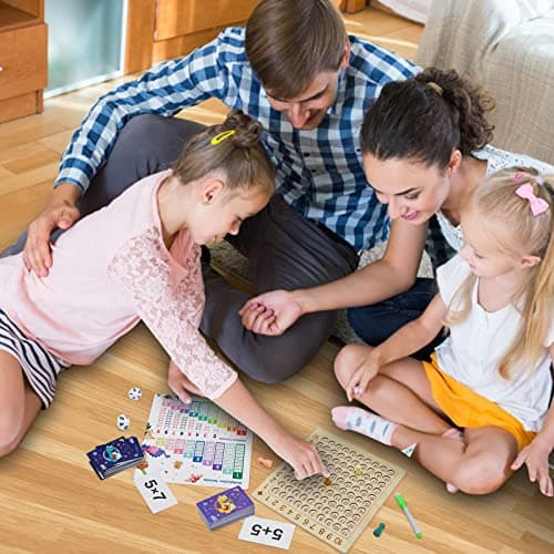 VEGCOO Jeu Table de Multiplication en Bois, Cartes de Multiplication Montessori Mathématique, Jeux de Plateau d'apprentissage des Multiplications pour Enfants de 3 à 12 Ans
