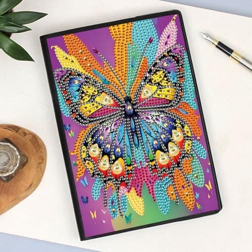 DCIDBEI Diamond Painting lot de 2 Carnet de Broderie Diamants Papillon Blanc A5 Tableau Diamant Journal Intime Adulte Cahier Diamant Painting Papillon Puzzle Diamant Carnet de Croquis 50 Feuilles