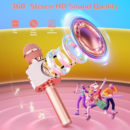 Ankuka Microphone sans Fil Karaoké avec Lumières LED de Danse, Microphone Bluetooth pour Enfants Fille Garcon pour Fête Chanter Idée Cadeau de Noël Anniversaire Or Rose