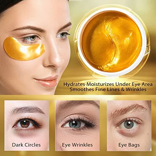 Kaniers 24K Collagène Patch Yeux, Hydrogel Eye Masque, Anti rides Masque de Soin Yeux, Soulager la fatigue, Under Eye Gel Pads For Dark Circles, relâchement, yeux gonflés - 30 Pairs