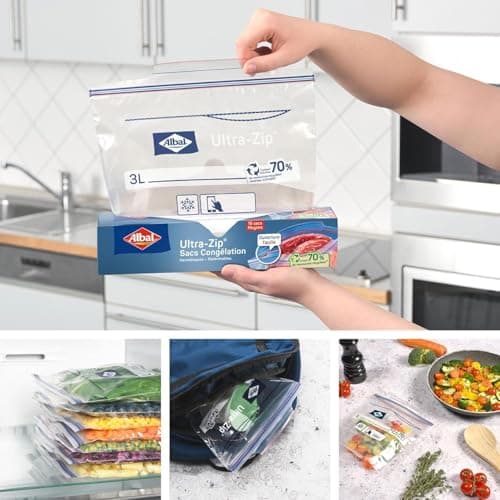 ALBAL Sacs Congélation Ultra Zip (15 x 3 L), Fermeture Zip, Sachets alimentaire Résistants pour conserver et congeler