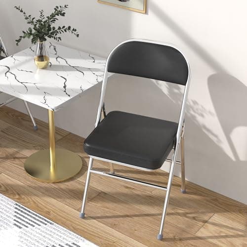 Lot de 4 chaises Pliantes chaises de Salle à Manger Confortables en Cuir avec Coussin épais - pour Cuisine, intérieur, extérieur, Salle de conférence - Noir | Chaise pliante en cuir, chaises de salle à manger pliantes pour cuisine, intérieur, extérieur, salle de conférence