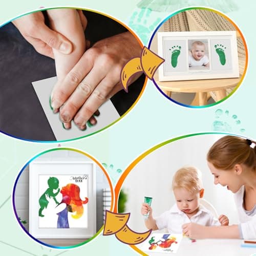TOGOU2S Kit Empreinte Bebe Avec Attachement Éponge, Non Toxique et Sans Acide, Convient à la Réalisation D'empreintes de Mains et de Pieds de Bébés, Les Bricolages Familiaux, Cadeau de Noël, Vert