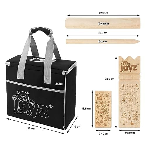 Joyz XXL Jeu de Lancer en Bois Massif de Qualité Supérieure, 21 Éléments de Jeu, 2-12 Joueurs, Jeu de Société Viking en Plein Air, Jeu de Société pour Enfants/Adultes, avec Sac de Transport