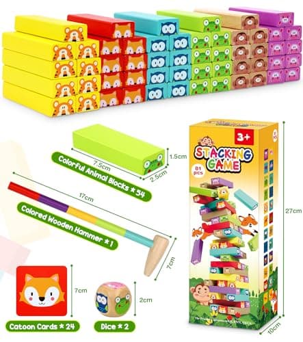 COOJOMMY Empilables Tour en Bois Jouet Enfant 3 Ans | Anniversaire Cadeau Enfants 3 4 5 6 Ans+ | Jeux de Société Adulte Famille | Jeux Educatif 3 à 9 Ans