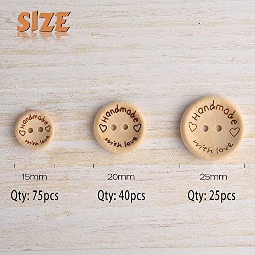 FEPITO fait à la main avec amour bouton en bois 15mm 20mm 25mm forme ronde boutons en bois pour la couture et l'artisanat décorations