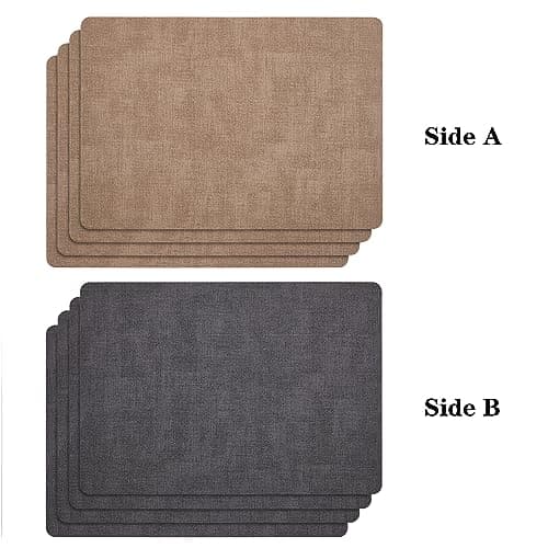 Set de Table et Dessous de Verre Myir JUN, Sets de Table Lavable Double Face Bicolore en Cuir, Set Table Antidérapants Faciles à Nettoyer, Set de Table Lot de 4