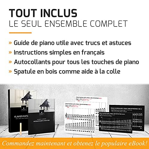 Autocollants pour notes de piano + clavier pour 49 | 61 | 76 | 88 touches + Ebook gratuit | kit complet premium pour touches noires + blanches | DO-RÉ-MI-FA-SOL-LA-SI | instructions français