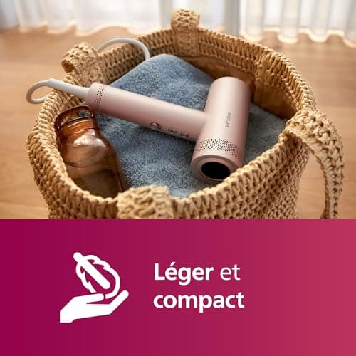 Philips Sèche-cheveux Philips High Speed 8000 Series, ThermoShield Advanced, ionique, embout de coiffage et diffuseur, soin du cuir chevelu, 1400 W, champagne rosé, modèle BHD837/10