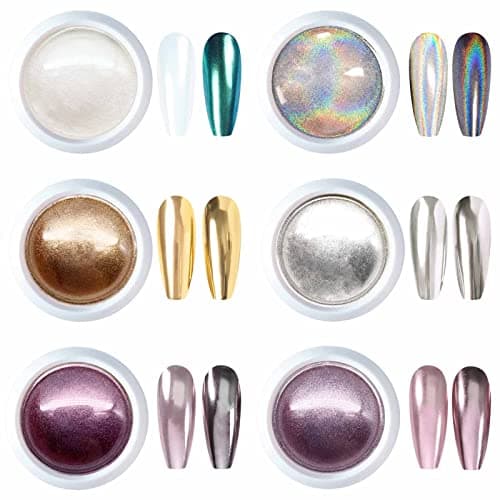 GZMAYUEN Poudre Chrome Ongle Nail Art 6Pcs Miroir Blanc Perle Holo Effet Décoration Design