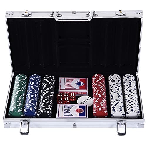 HOMCOM Mallette de Poker Coffret de Poker Complet avec 300 jetons 2 Jeux de Cartes + 2 clés Aluminium