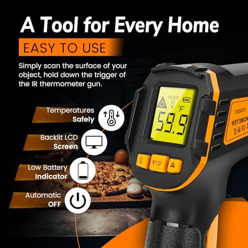Thermomètre Infrarouge Laser Numérique Sans Contact Thermometre Cuisine -58°F~1112°F (-50°C~600°C) - Pour Patisserie, Chocolat, Bonbons, Barbec, Voiture, Viande, Conglateur - non pour les humains