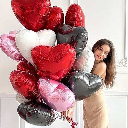 Ballon Coeur rouge blanc 24 pcs, Baudruche en Forme de Coeur,Ballons de Fleuret,Ballon Helium Coeur pour Anniversaire, Mariage, Saint Valentin, décoration de fête de Noël