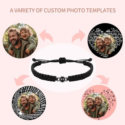 Easycosy Bracelet Photo Personnalisé Avec Image Projection, Bijoux Avec Photo dans la Pierre, Cadeau Personnalisable pour Couple Femmes Hommes Ami Cadeau de Saint-Valentin Anniversaire Tous les jours