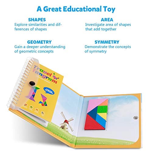 Coogam Magnétique Voyage Tangram Puzzles Livre Jeu Tangrams Jigsaw Formes Dissection avec Solution pour Enfant Adulte Vacances Tangos Voyageur Défi IQ Jouet Éducatif (360 Patterns)