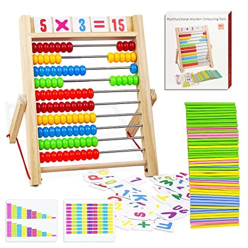 VingaHouse Boulier Règle Calcul Montessori Abacus Mathématique, Cadre de comptage avec 100 Perles/bâtons de comptage/Anglaise Cartes Alphabet numérotées Jouet éducatif pour Les à partir de 3 Ans
