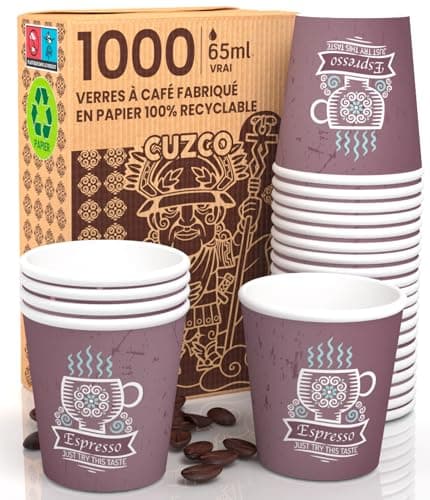 Lot de 1000 gobelets en papier à café 65 ml CuzcoBrownCUP Verres écologiques biodégradables jetables petits emporte-pièces