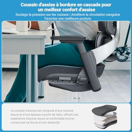 MELOKEA Fauteuil Bureau Ergonomique 200Kg Confortable, Chaise Bureau avec Soutien Lombaire Dynamique, Accoudoirs 4D, Réglable en Hauteur, Profondeur D'assise Ajustable, en 1335, Siege Bureau