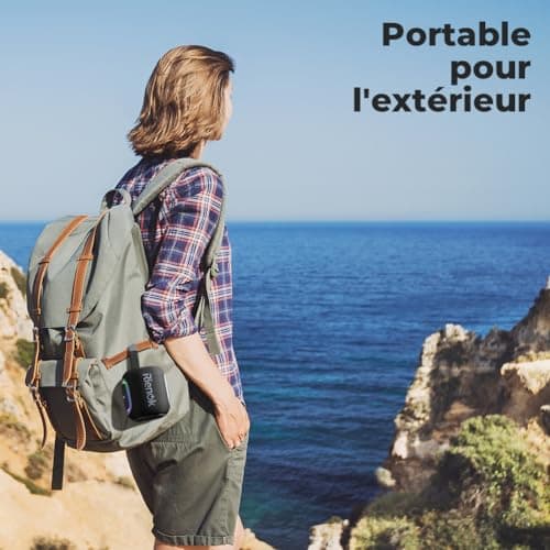RIENOK Enceinte Bluetooth 5.3 Portable, Haut Parleur Puissant Lumineuse, Autonomie 15H, 1800mAh, Fonction Radio, Port Clé USB, AUX, TF Carte, pour Soirées Plage, Randonnées, Voyage