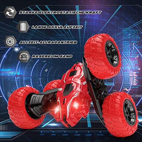 Voiture Télécommandée Enfant 4WD 360°Rotation Stunt Car Offroad RC Véhicule avec LED 2.4GHz RC Voiture Radiocommandee Teux pour Enfants de 6 ans, Cadeau Anniversaire, de Noël et de Nouvel An(Rose)