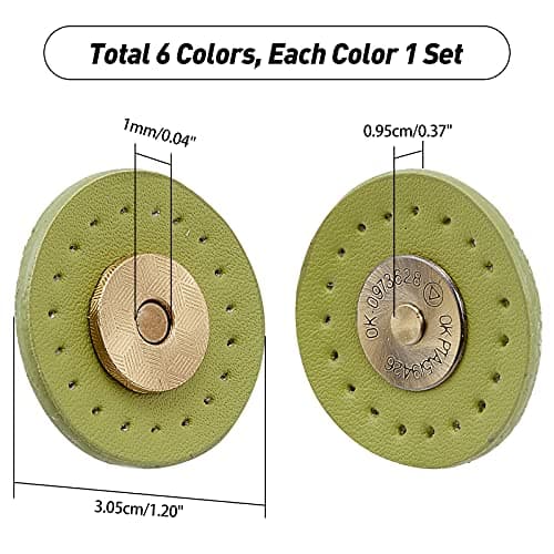 WADORN 6 Couleurs PU Cuir Bouton Pression Magnétique pour Sacs à Main Fermoir de Sac Fermoir Magnétique Rond 30mm Bouton de Couture avec Boîte de Rangement pour Sac Fourre-Tout Sac à Main