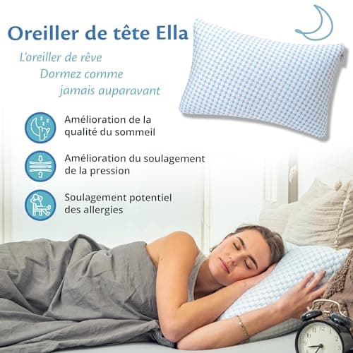 Ella Oreiller Memoire Forme 50x70 cm - Oreiller Ergonomique Cervical – Coussin à Mémoire de Forme pour Les douleurs cervicales - dormeurs sur Le côté, sur Le Dos, sur Le Ventre