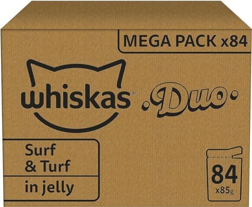 WHISKAS Repas pour Chat - 84 Sachets Fraîcheur de 85g - Pâtée pour Chat Adulte en Gelée - Duo Terre & Mer (4 Variétés) - Nourriture Humide Complète & Equilibrée, 84x85g
