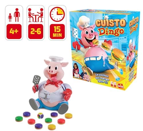 CUISTO DINGO - Jeu de Société pour Enfants - Amusez-vous à Nourrir le Cochon sans Faire Exploser son Ventre - Jeu Rigolo dès 4 Ans - Jouez en Famille ou entre Amis - 2 à 4 joueurs - 15 Min